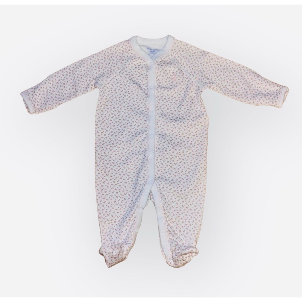 Ralph Lauren RL Size 9M‎ Premium Cotton Footed Coverall Pink Roses Snap Closure